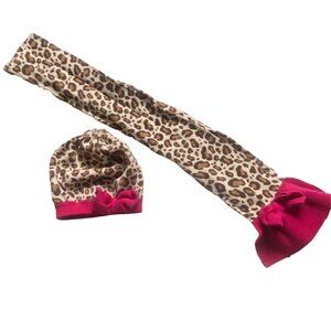 Gymboree Girls Animal Print Hat And Scarf Set-Tan/Pink-Size 3/4-GUC